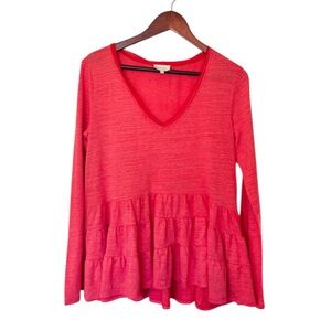 Anthropologie Deletta Pink Long Sleeve Ruffle Top